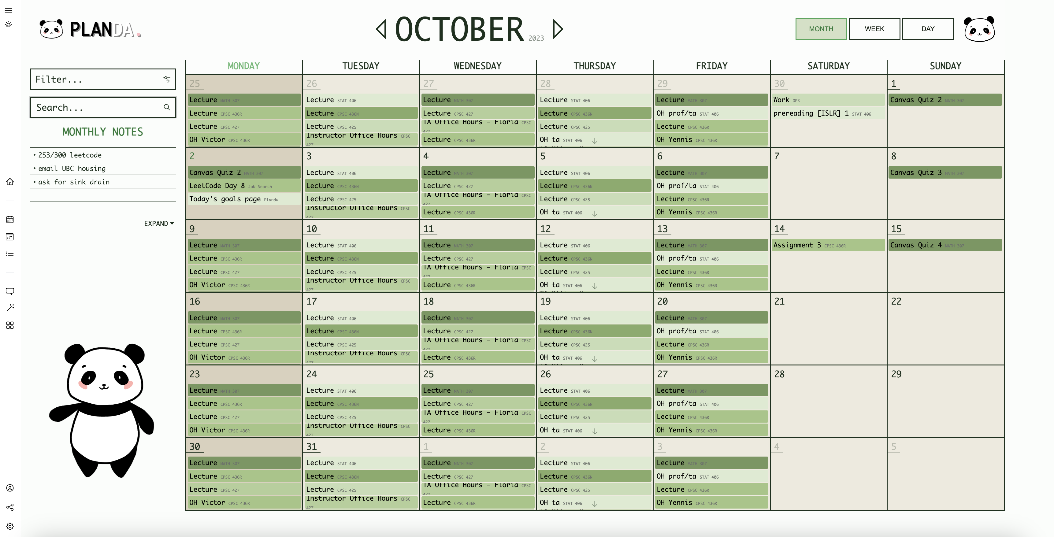 Planda's current monthview design (2024)